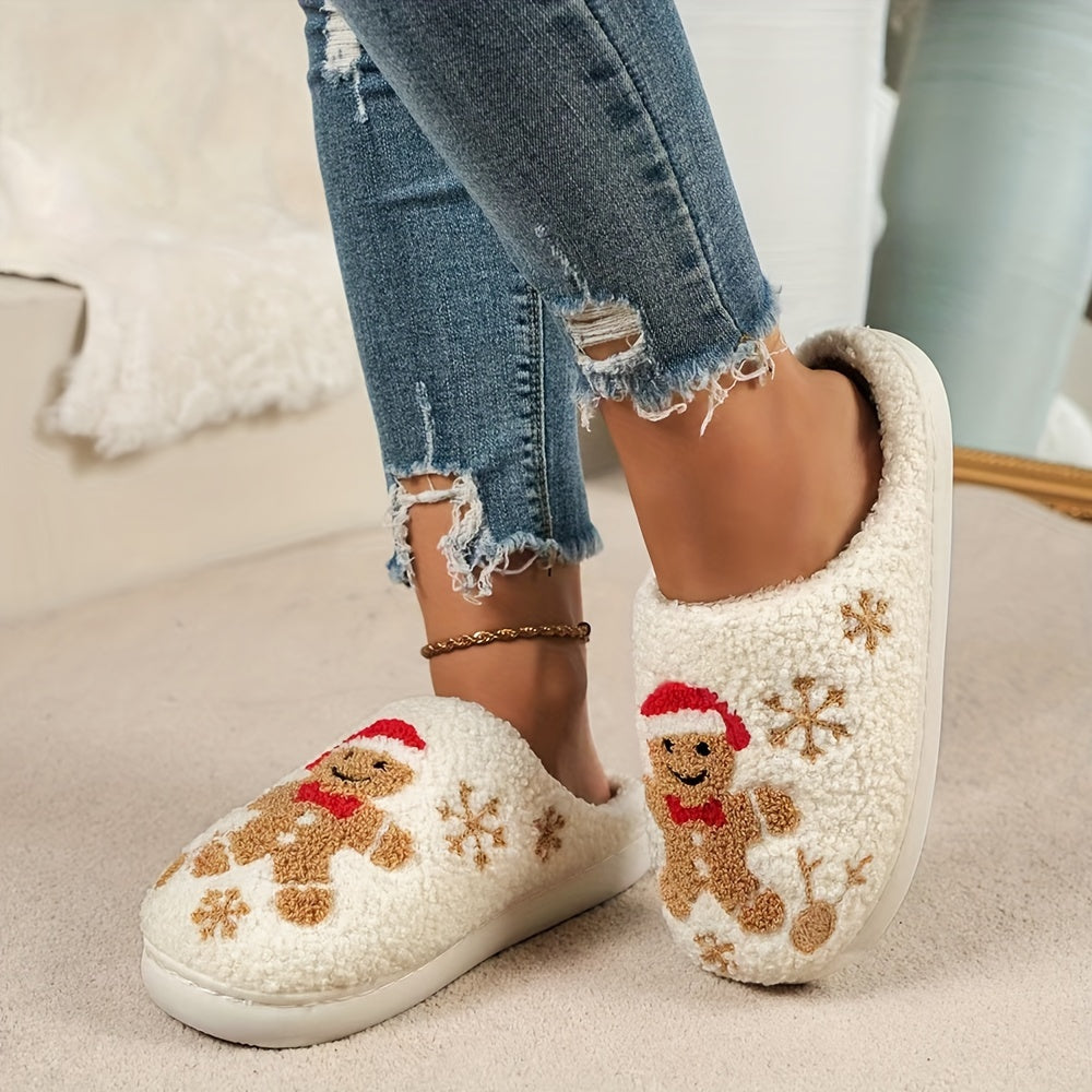 Cute Cartoon Home Warm Slippers, Soft Sole Bedroom Plush Lined Cozy Shoes, Non-slip Floor Mute Christmas Slippers