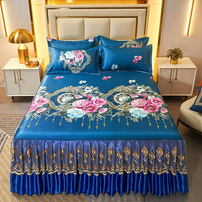 2PCS/3PCS New Full Lace Hem Bed Skirt, Jacquard Ice Silk Mat, Softness and Comfort, Folding, Machine Wash, Mattress Cover, Bedding Set, Bedroom Guest Room Bedding, Single, Double, Multiple Sizes(1PC Bed Skirt + 1PC/2PCS Pillowcases, Without Core)