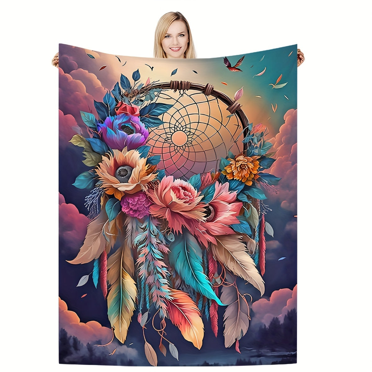 1pc, Flannel Creative Dream Catcher Net Printed Blanket Comfortable And Soft Suitable For Adults With Multiple Specifications Four-season Blanket Air Conditioning Nap Leisure Sofa Small Blanket Printed Blanket