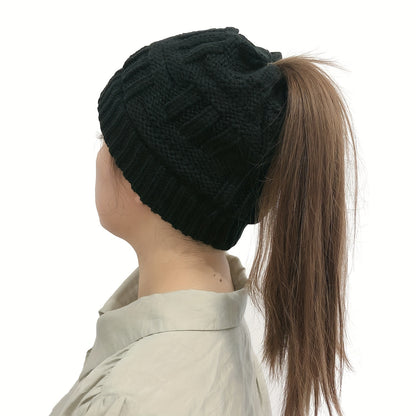 1/2/5pcs Soft & Cozy Knitted Ponytail Beanie Hats - Warm, Thick, Elastic, Versatile Solid Color Winter Caps for Women - Perfect for Outdoor Activities, Daily Wear, and Gift Ideas