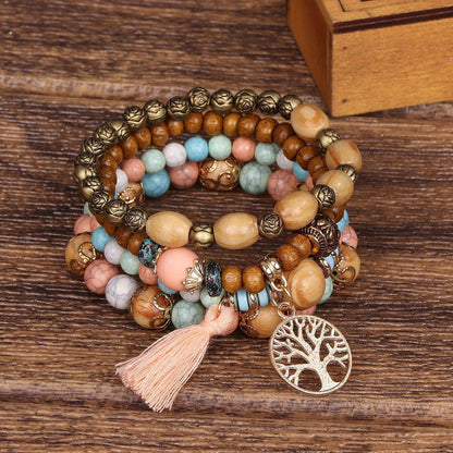 Handmade Turquoise Multilayer Tassel Bracelet - Chic Boho Style with Tree of Life Charm - Elegant Arm Candy for Casual and Special Occasions - Perfect Gift for Women