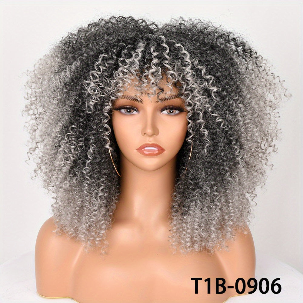 Versatile 16-Inch Afro Kinky Curly Wig | Comfort Fit with Bangs | Unisex, Easy Maintenance for Daily Wear & Cosplay