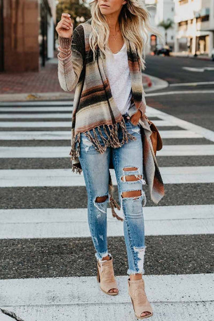 Casual Knitting Tassel Long Sleeve Cardigan