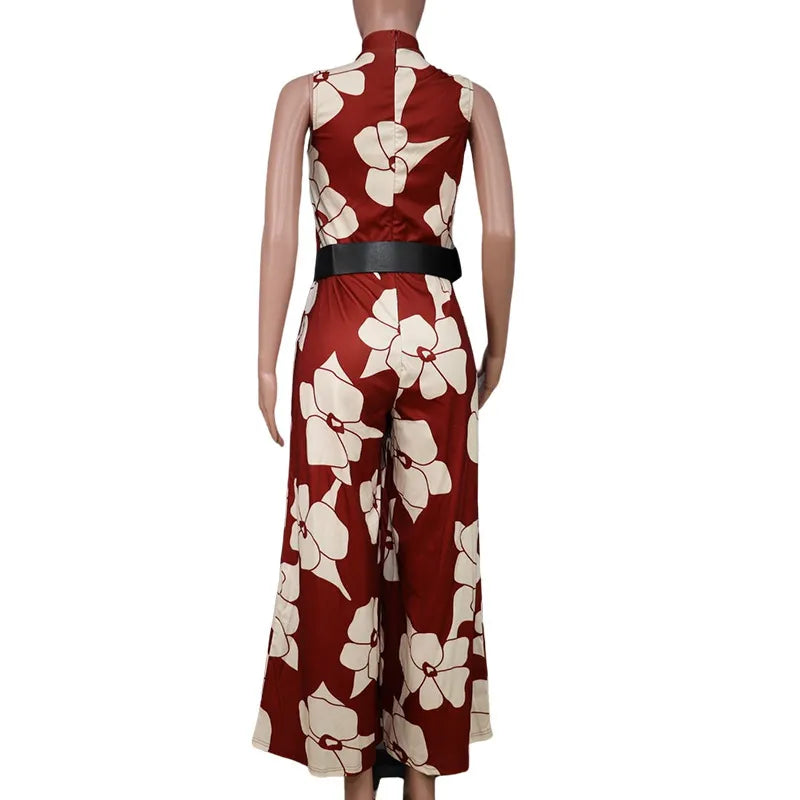 Stylish Women's Print Jumpsuit with Belt for a Comfortable and Elegant Commuting Style AST189987