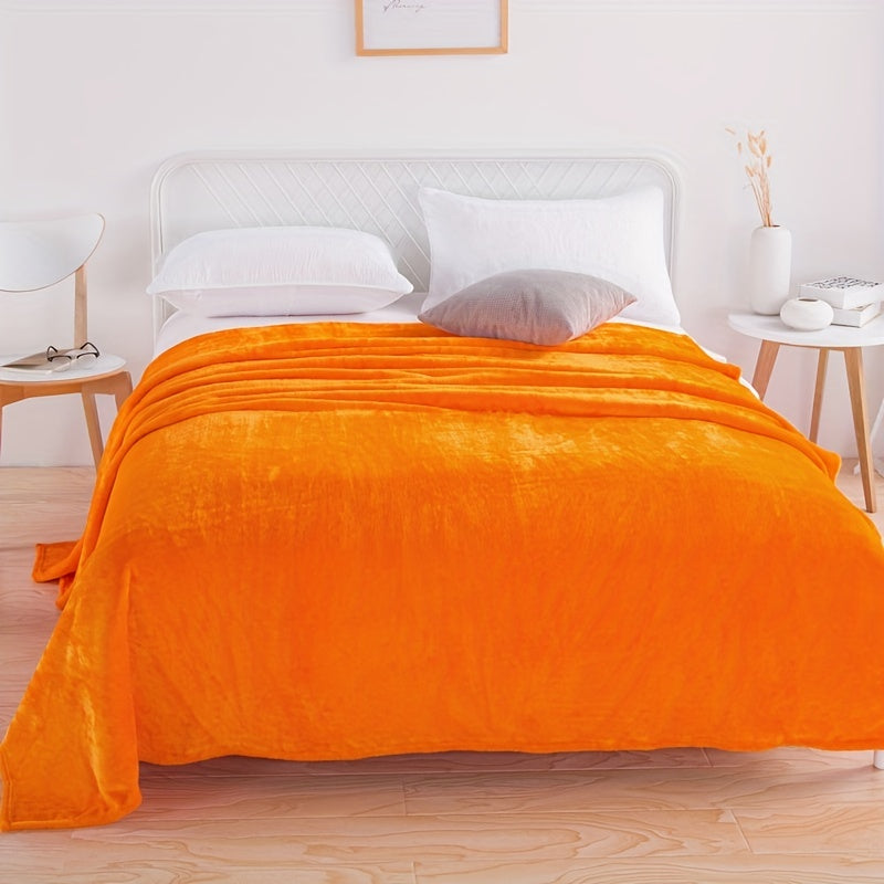 1pc, New 220-gram Solid Color Flannel Blanket Cover Blanket Casual Blanket Nap Rest Blanket Sofa Blanket Orange, Soft Warm Throw Blanket Nap Blanket For Couch Sofa Office Bed Camping Travel, Multi-purpose Gift Blanket For All Season