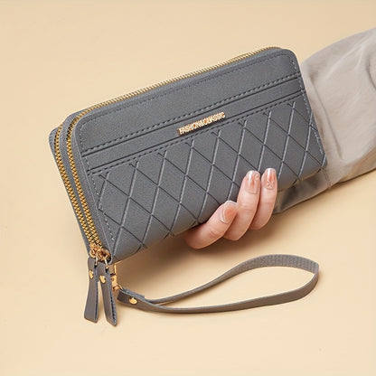 Double Layer Zipper Long Wallet, Fashion Clutch Bag, Women Wristlet Coin Purse, Mobile Phone Bag With Multi Card Slots