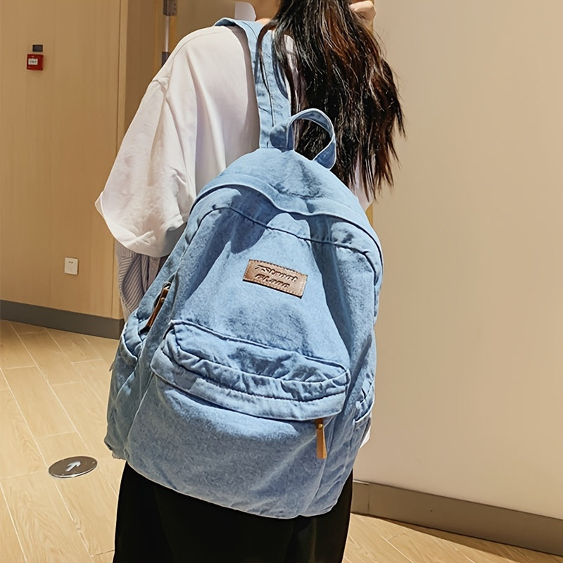 Fashion Denim Backpack, Preppy College School Daypack, Travel Commute Knapsack & Laptop Bag