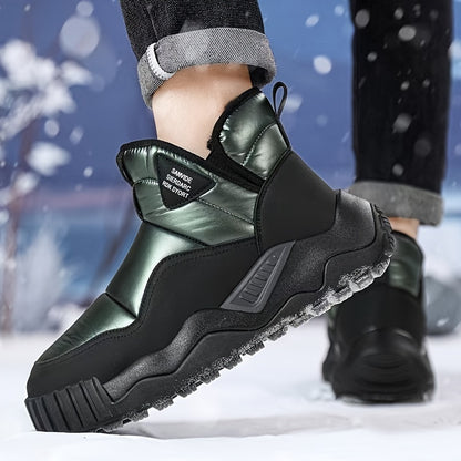 Men's Winter Snow Boots - Cozy Fleece-Lined, Anti-Slip Thick Sole, High-Top for Outdoor & Casual Wear, Slip-On,, Available in Black and Green