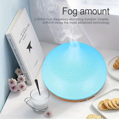 1pcs Air Humidifier Essential Oil Aromatherapy Diffuser With 7 Color LED Humidificador 18.6oz Crack Woodgrain USB Ultrasonic Aroma Diffuser For Home, Office