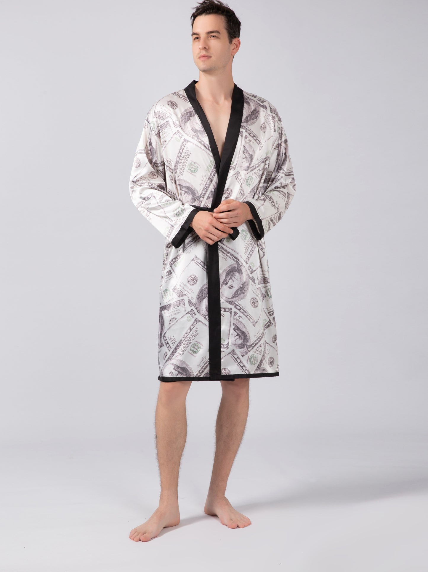 Men's Luxurious Golden Chain Print Long Sleeve Bathrobe - Soft, Plush, and Cozy Homewear for Spring and Summer - Perfect for Relaxation and Lounging Around the House