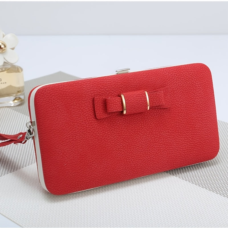 Elegant Bow Decor Phone Wallet, Fashion Phone Case With Card Slots & Zipper Pocket