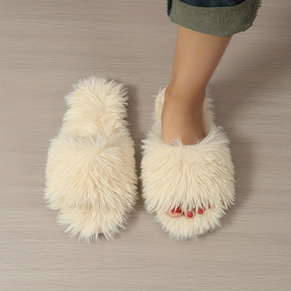 Fashion Plush Slippers, Plush Lined Fluffy Faux Fur Slides, Indoor Comfortable Antislip PVC Sole