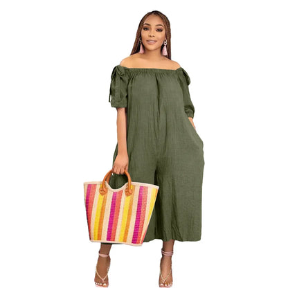 Designer Summer Loose Jumpsuits Plus size 3XL Women Short Sleeve Slash Neck Rompers Fashion Solid Capris One Piece Overalls Bulk Wholesale Clothes 9561