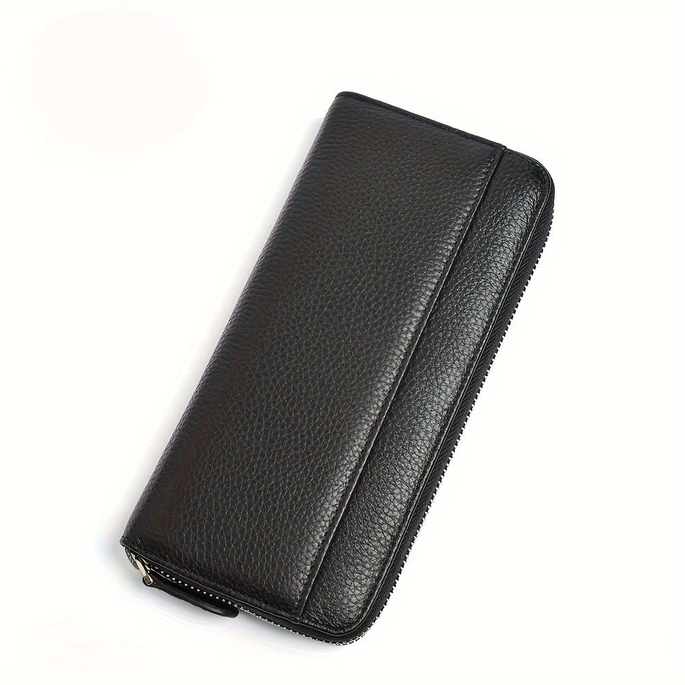 Genuine Leather Fashion RFID Wallet Women Clutch Credit Card Holder, Women's Casual Coin Purse Large Capacity Phone Bag, Zipper Clutch Bag Long Wallet