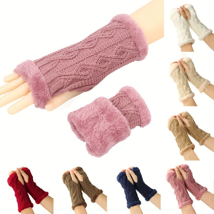 Argyle Textured Half Finger Fleece Lined Fingerless Gloves - Windproof, Warm, and Cozy Mittens for Women - Perfect for Outdoor Activities in Cold Weather