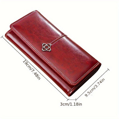 Women's Long Retro Zipper Bi-fold PU Clutch Wallet | Fashionable Cell Phone Holder With Multiple Card Slots | Foldable Multi Card Slots Coin Purse