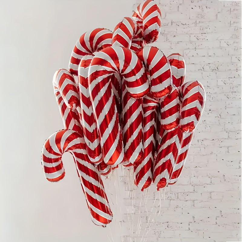 10pcs 31/16" Christmas Candy Cane Foil Balloons - Festive Holiday Party Decorations for New Year & Santa Claus Theme