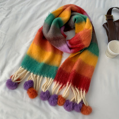 Cozy Rainbow Plush Scarf For Women - Breathable, Warm & Soft Polyester Shawl With Funky Print Design - Perfect For Autumn/Winter Outings