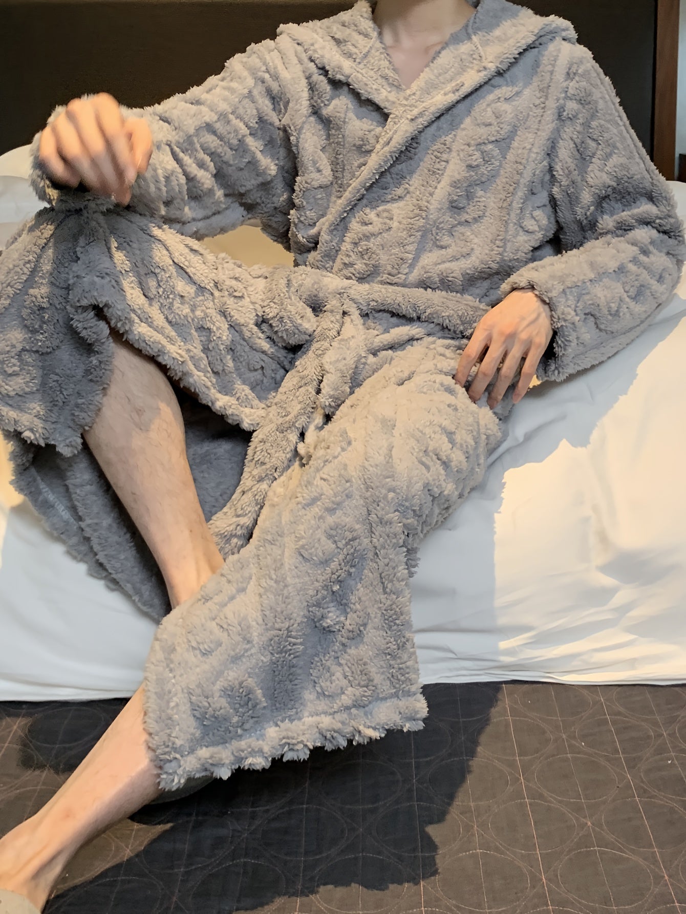 Men's Warm Soft Comfy Plain Color Long Hooded Robe For Home Pajamas Wear Flannel Night-robe Sets After A Bath Sleepwear Lounge Wear For Autumn Winter