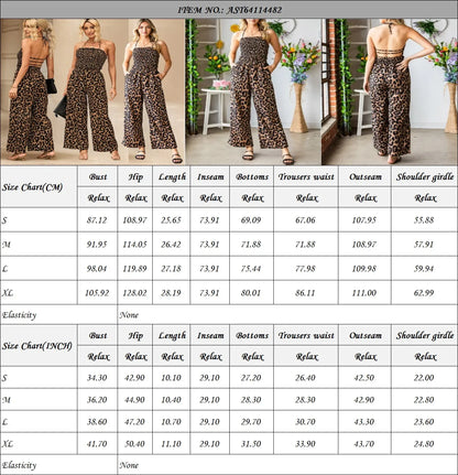 Wholesale Fashion Women Clothes Leopard Print Halter Neck Backless Wide Leg Women Jumpsuit AST64114482