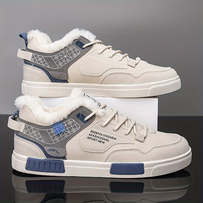 Men's Plush-Lined Winter Sneakers - Classic Style, Warm Fleece Lining, Non-Slip Rubber Sole for Outdoor & Casual Wear