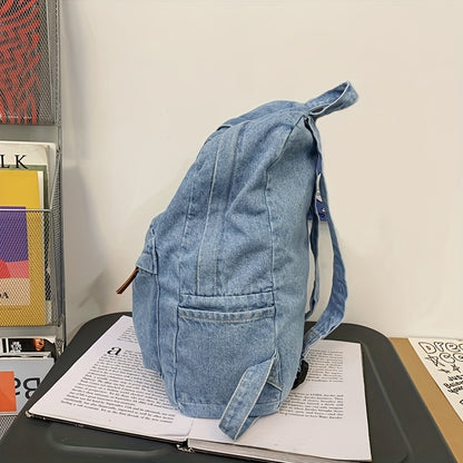 Fashion Denim Backpack, Preppy College School Daypack, Travel Commute Knapsack & Laptop Bag