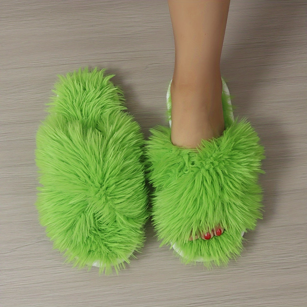 Fashion Plush Slippers, Plush Lined Fluffy Faux Fur Slides, Indoor Comfortable Antislip PVC Sole