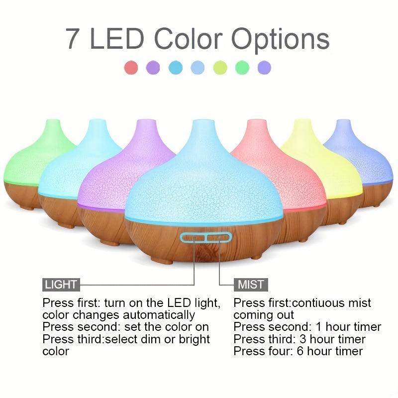 1pcs Air Humidifier Essential Oil Aromatherapy Diffuser With 7 Color LED Humidificador 18.6oz Crack Woodgrain USB Ultrasonic Aroma Diffuser For Home, Office