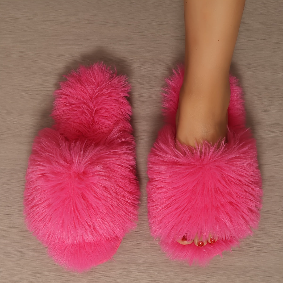 Fashion Plush Slippers, Plush Lined Fluffy Faux Fur Slides, Indoor Comfortable Antislip PVC Sole