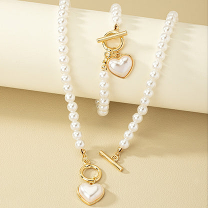 Elegant French-Style Heart Charm Jewelry Set - Chic Necklace & Bracelet, Perfect Gift for Everyday Elegance