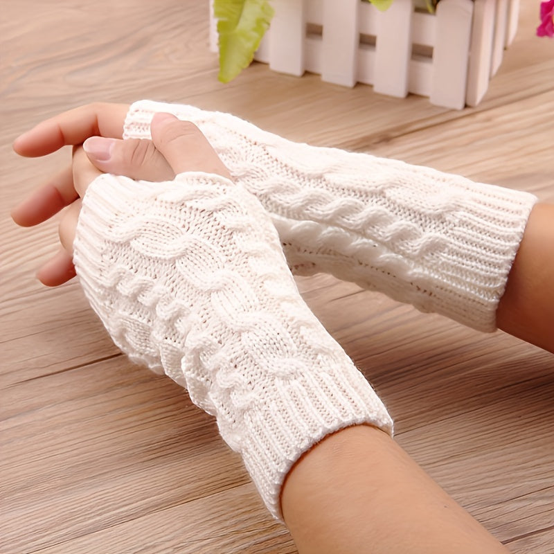 Monochrome Twist Knitted Gloves Short Fingerless Warm Gloves Autumn Winter Coldproof Elastic Gloves