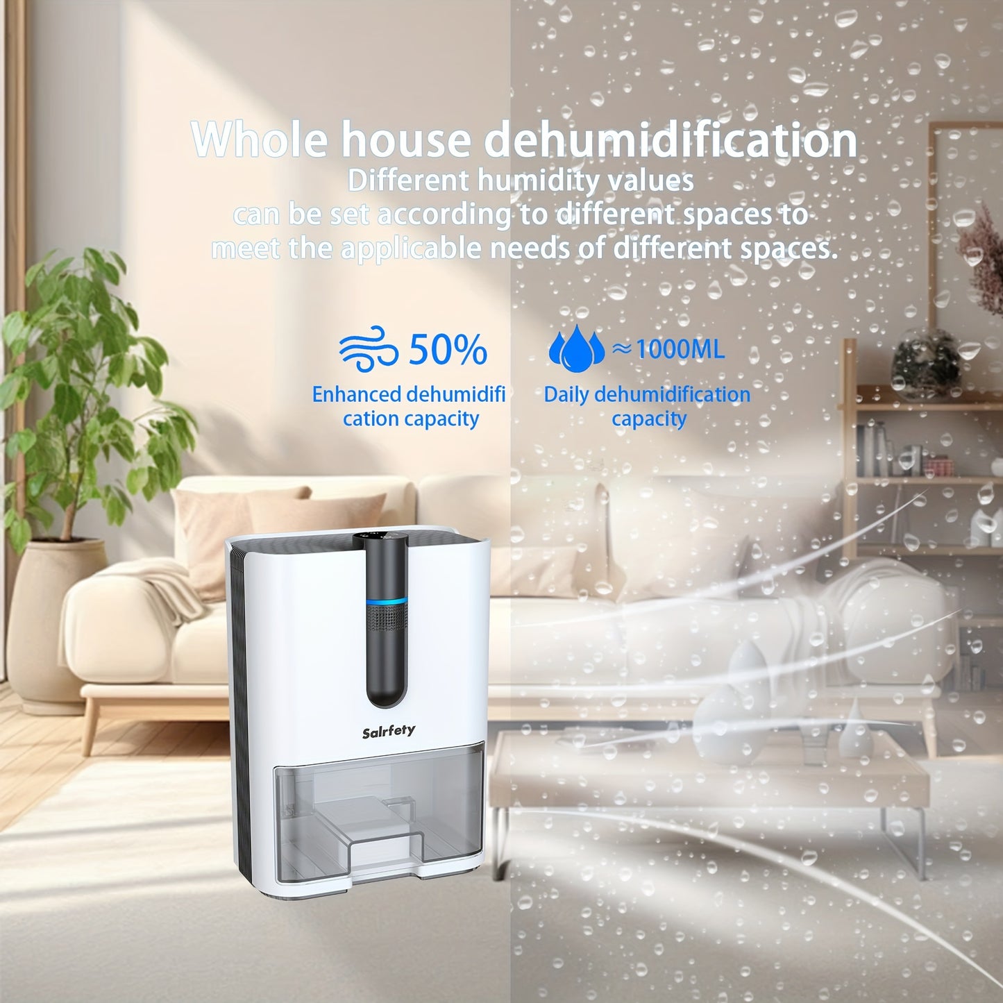 70 oz Premium Dehumidifier for Home - Automatic Shut-Off, 5 Color LED Lights, Drain Hose Included, Ideal for Bedrooms, Bathrooms, Basements, Closets, Motorhomes - Compact, Energy-Efficient, and Whisper-Quiet Operation