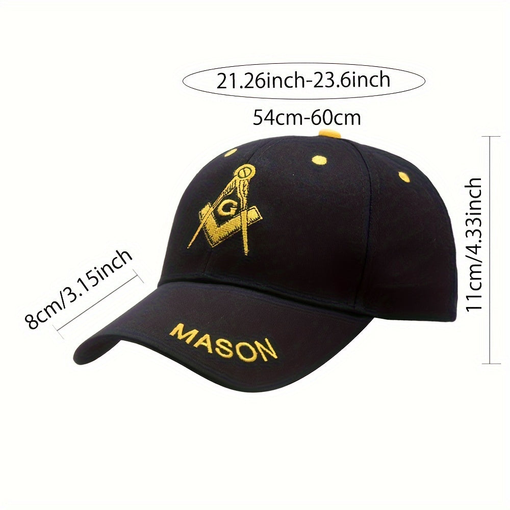 1pc Stylish Baseball Cap With Freemasonry Embroidery, Suitable For Outdoor Leisure Activities, For Both Men And Women