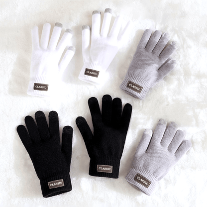 3pairs Simple Monochrome Knit Gloves Set Basic Short Warm Touchscreen Gloves Autumn Winter Unisex Coldproof Elastic Gloves