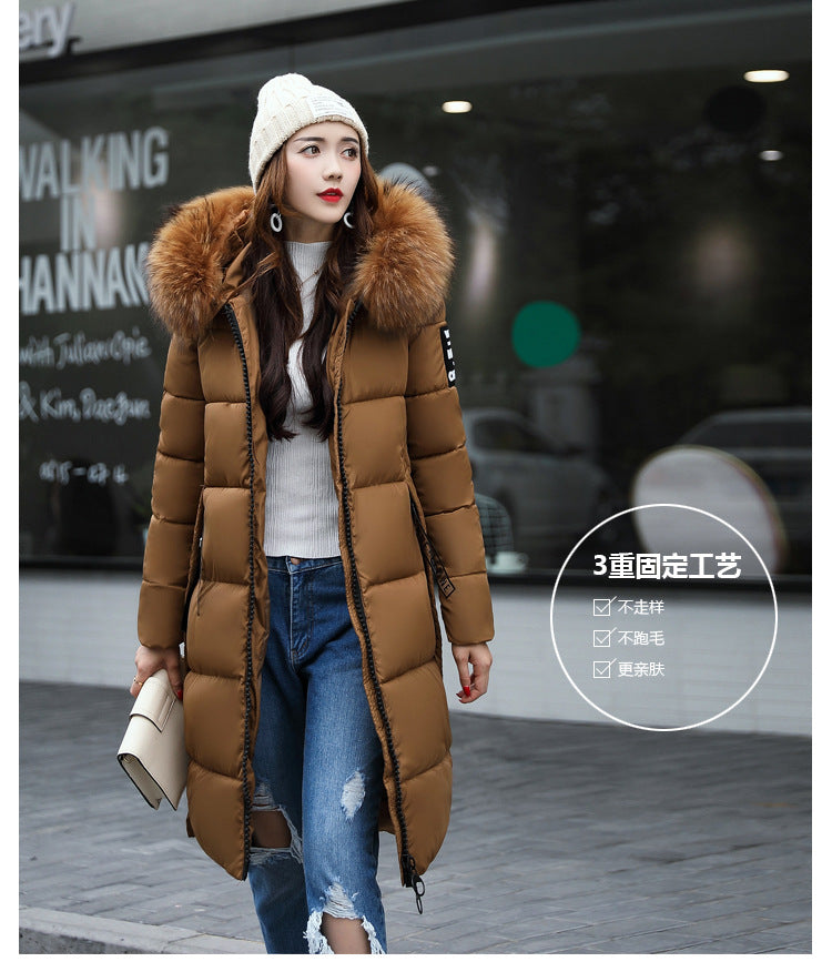 New cotton-padded clothes women's medium and long European and American down cotton-padded clothes thickened over the knee fur collar cotton-padded jacket soft sister winter coat