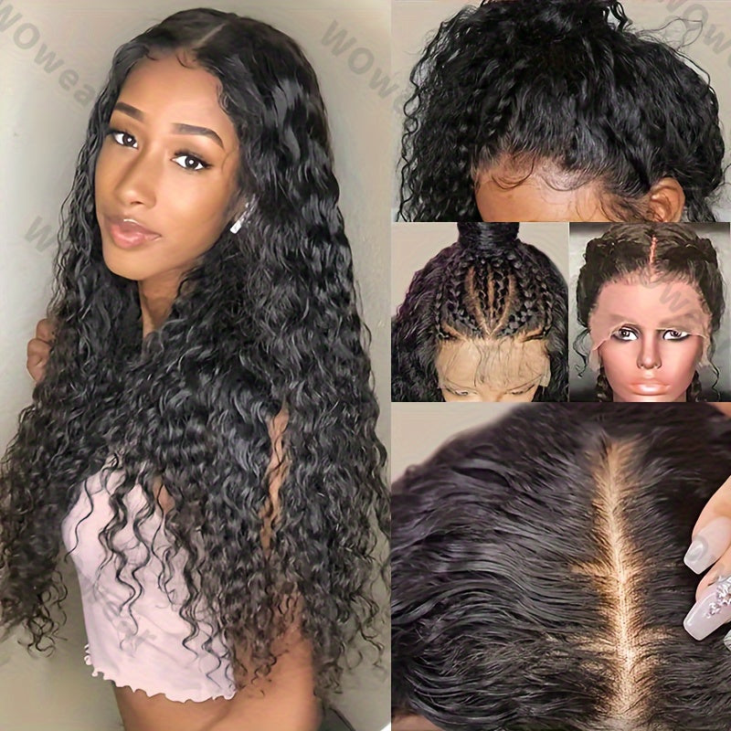 13x4 Deep Wave Lace Front Wigs Human Hair Deep Wave Curly Wig HD Lace Frontal Wigs Human Hair Pre Plucked Bleached Knots With Baby Hair Natural Color 200%