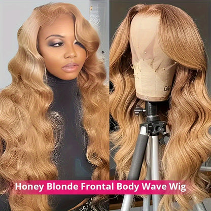 27# Honey Blonde Wig Highlight Ombre Blonde 13x6 HD Lace Front Wigs Human Hair Honey Blonde Lace Front Wig Colored Body Wave Pre Plucked Baby Hair Glueless For Women