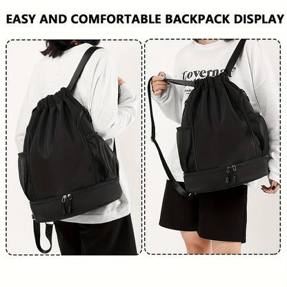 Generously Sized Drawstring Backpack - Universally Stylish Sport Bag with Comfort-Fit Adjustable Straps and Organized Compartments - Perfect for Outdoors, Beach, Basketball, School - Built-to-Last Athletic Gym Bag