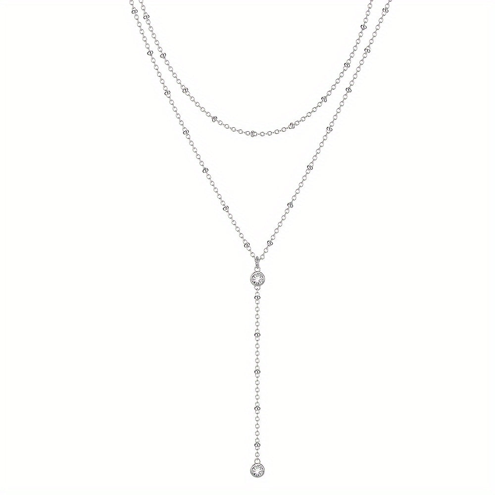 Extremely Fine Y-shaped Double-layer Necklace Embellished With Tiny Artificial Crystal Elegant Simple Style For Women Daily