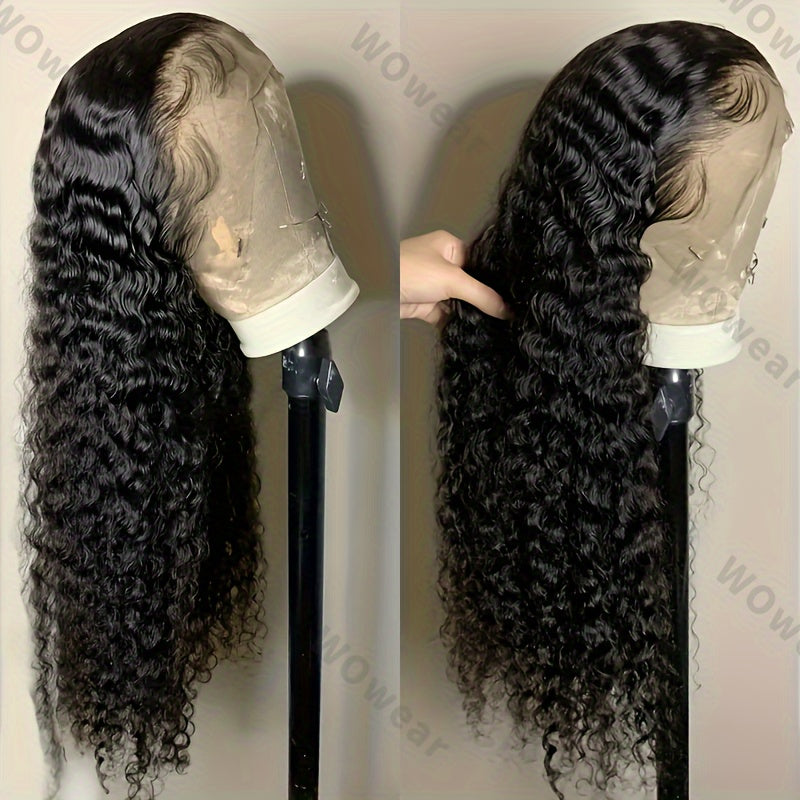 13x4 Deep Wave Lace Front Wigs Human Hair Deep Wave Curly Wig HD Lace Frontal Wigs Human Hair Pre Plucked Bleached Knots With Baby Hair Natural Color 200%