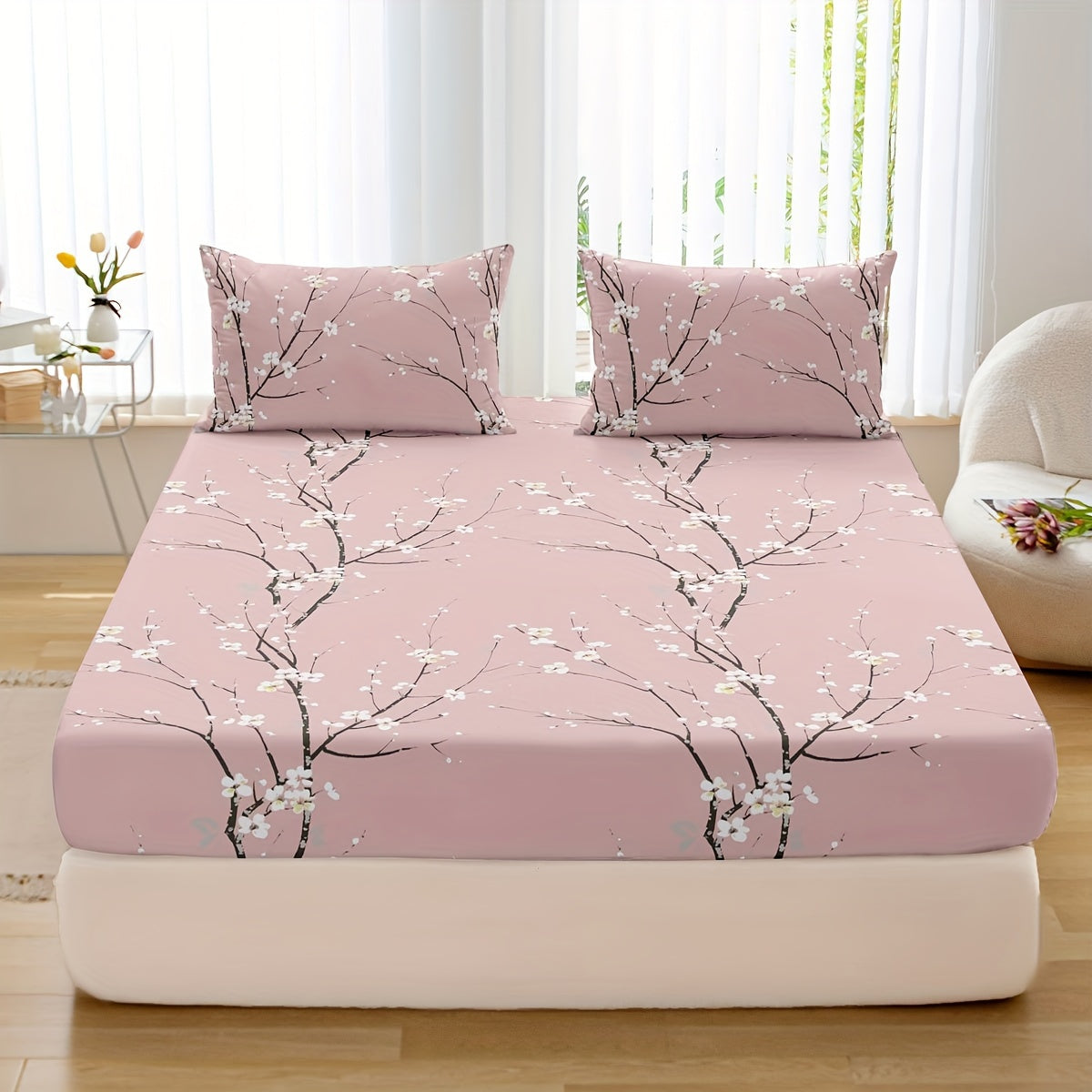 3-Piece Soft & Cozy Printed Bedding Set - Includes Fitted Sheet and 2 Pillowcases - Perfect for Bedroom, Guest Room, and Hotel