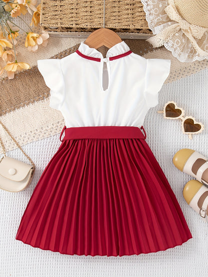 Fashionable Girls Bow Strapped Dress with Ruffle Trim - Adorable Splicing Design for Comfortable Summer Holidays & Parties - A Perfect Gift Idea