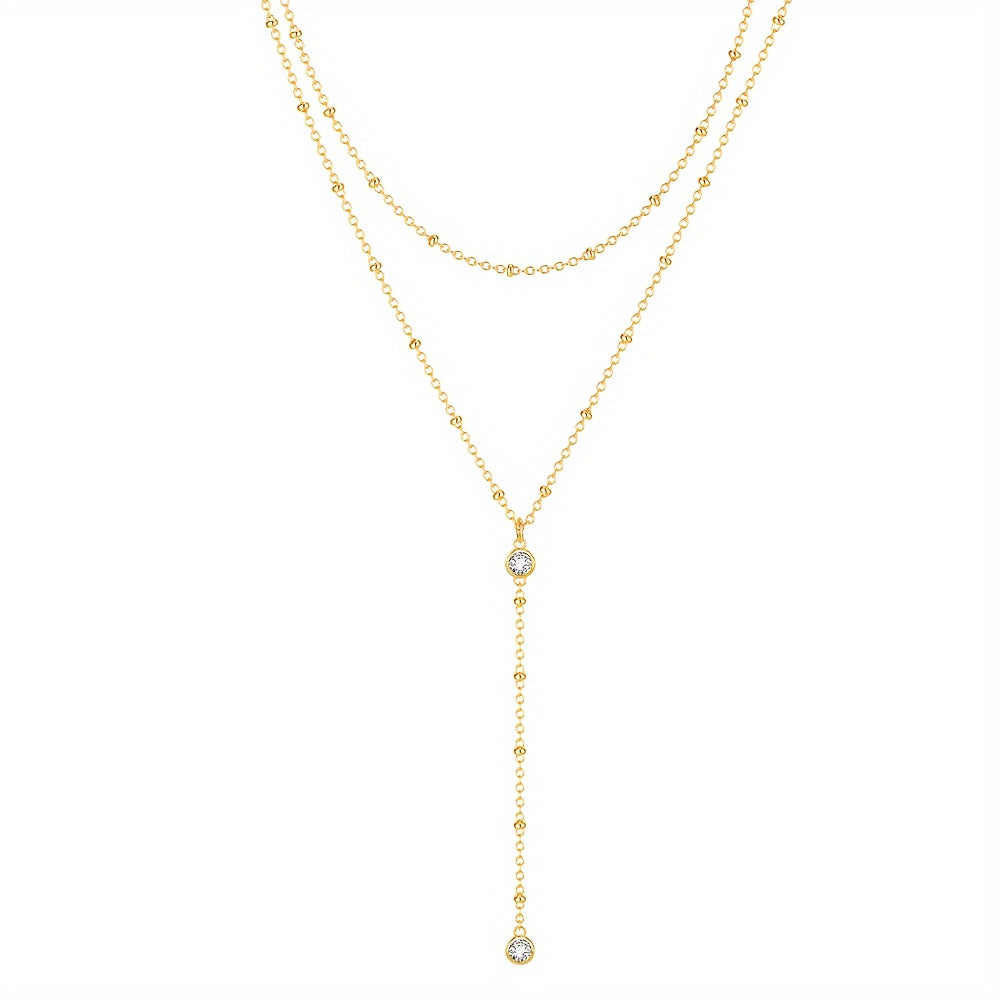 Extremely Fine Y-shaped Double-layer Necklace Embellished With Tiny Artificial Crystal Elegant Simple Style For Women Daily