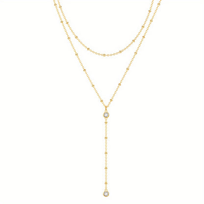 Extremely Fine Y-shaped Double-layer Necklace Embellished With Tiny Artificial Crystal Elegant Simple Style For Women Daily