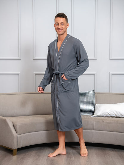 Ultra-Soft Men's Comfy Robe - Luxurious Solid Design, Spacious Pockets, Adjustable Lace-Up Front, Perfect for Spring and Summer Home Lounging, Pajamas Wear, One-Piece Night-Robe Set