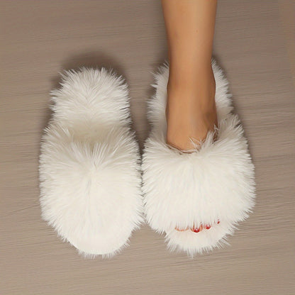 Fashion Plush Slippers, Plush Lined Fluffy Faux Fur Slides, Indoor Comfortable Antislip PVC Sole