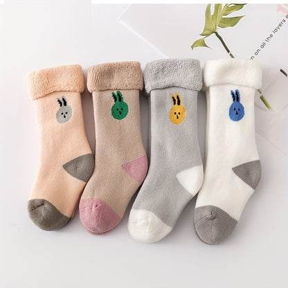 Baby Girls Kids Thickened Terry Warm Socks, Newborn Toddlers Children's Crew Socks For Autumn Winter