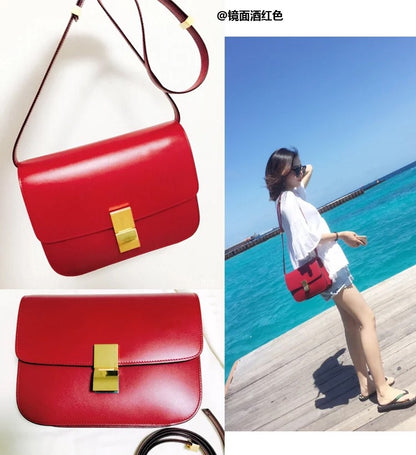 SEALBEER Factory direct sales popular mirror cowhide tofu bag small square bag cowhide women's bag single shoulder oblique span box-stewardess bag