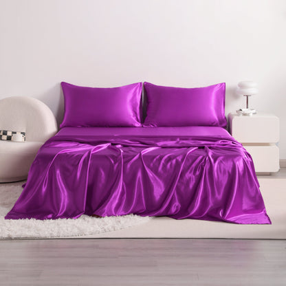 3/4pcs Luxury Satin Bed Sheet Set - Soft, Hypoallergenic, Breathable, and Wrinkle-Resistant - Includes Flat Sheet, Fitted Sheet, and Pillowcase Set for a Comfortable Sleeping Experience