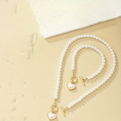 Elegant French-Style Heart Charm Jewelry Set - Chic Necklace & Bracelet, Perfect Gift for Everyday Elegance